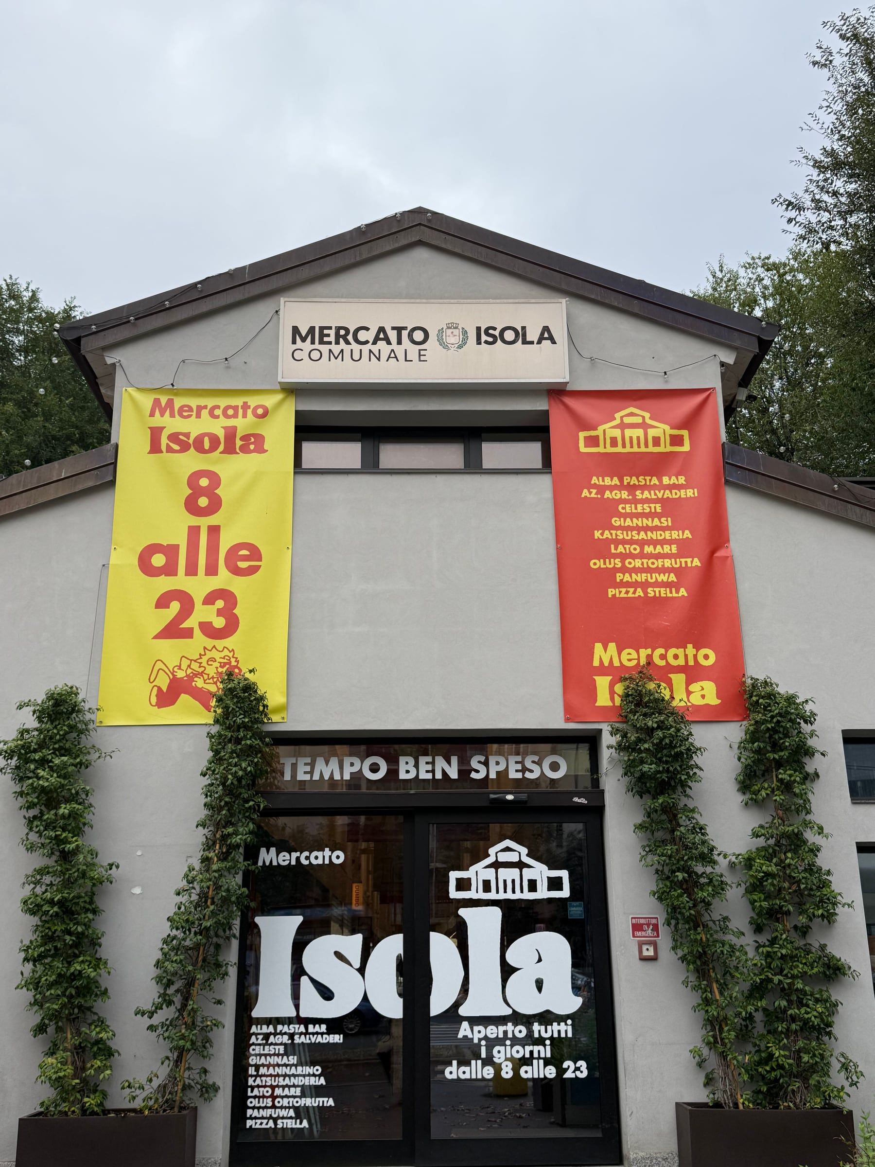 The stalls of the covered municipal market in piazzale Lagosta